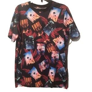 Good Vibes Tropical Palm Tree Sunset Graphic T Shirt Mens Medium Beach AOP